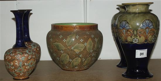 2 pairs Doulton vases & jardinere